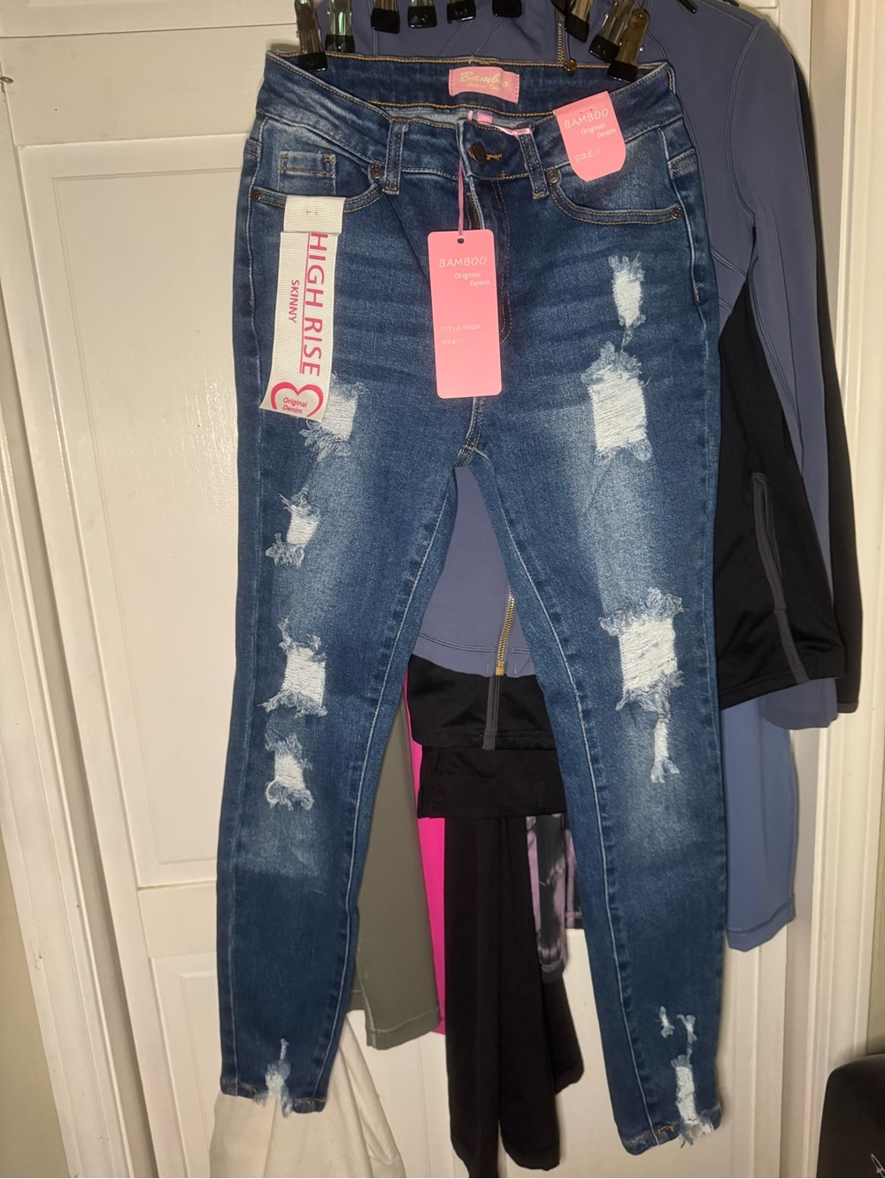 BAMBOO Dark Blue High-Rise Distressed Skinny Jeans